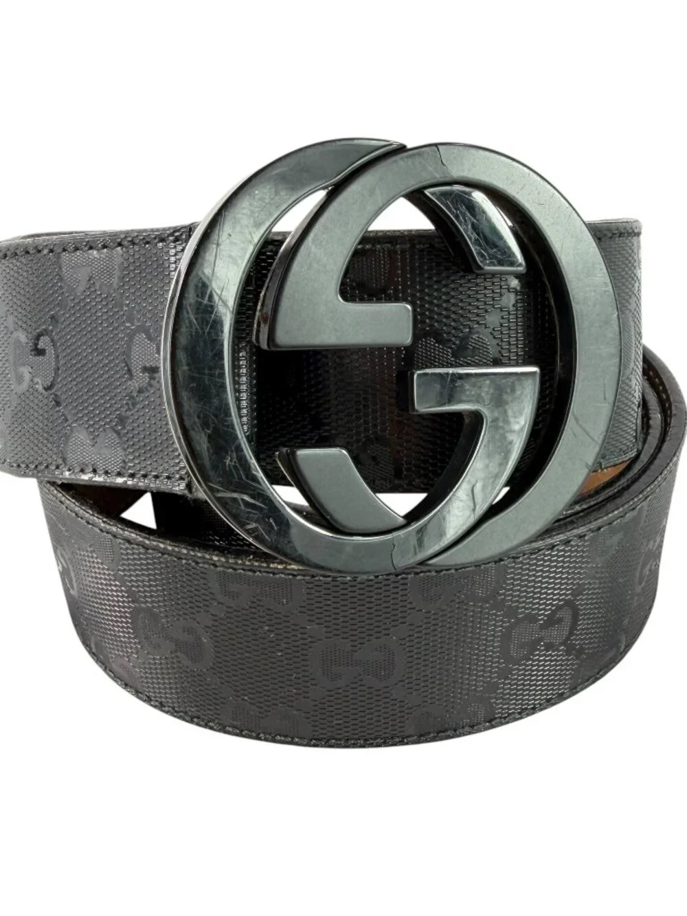 GUCCI Black Canvas & Leather Supreme GG Interlocking Buckle Mens Belt 90/36